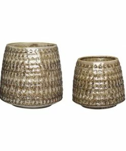 Hubsch Beige Textured Ceramic Pot Large