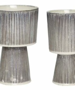 Hubsch Ceramic Pot - Beige + Black - Tall