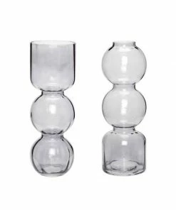 Hubsch Smoked Grey Double Bubble Glass Vase Wide Neck