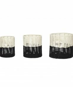 Hubsch Cream and Black Round Cotton Rope Basket in Small