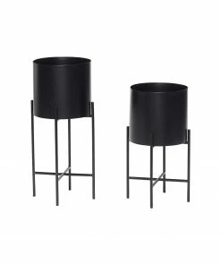 Hubsch Short Black Metal Standing Planter
