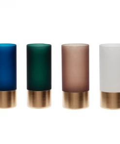 Hubsch Vases W/Brass Base Green/White/Blue/Brown/Brass Set of 4