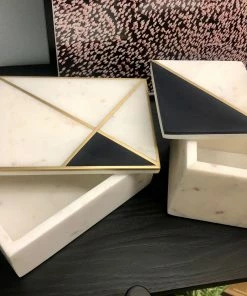 Hubsch Marble and Brass Boxes Set of 2