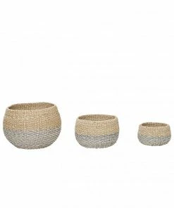 Hubsch Set of 3 Baskets Round Blue/Nature