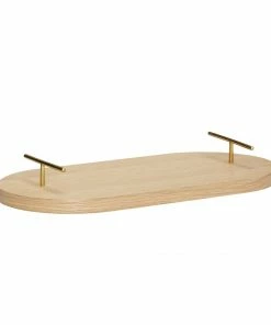 Hubsch Oval Serving Tray with Brass Handles Made of Oak Wood