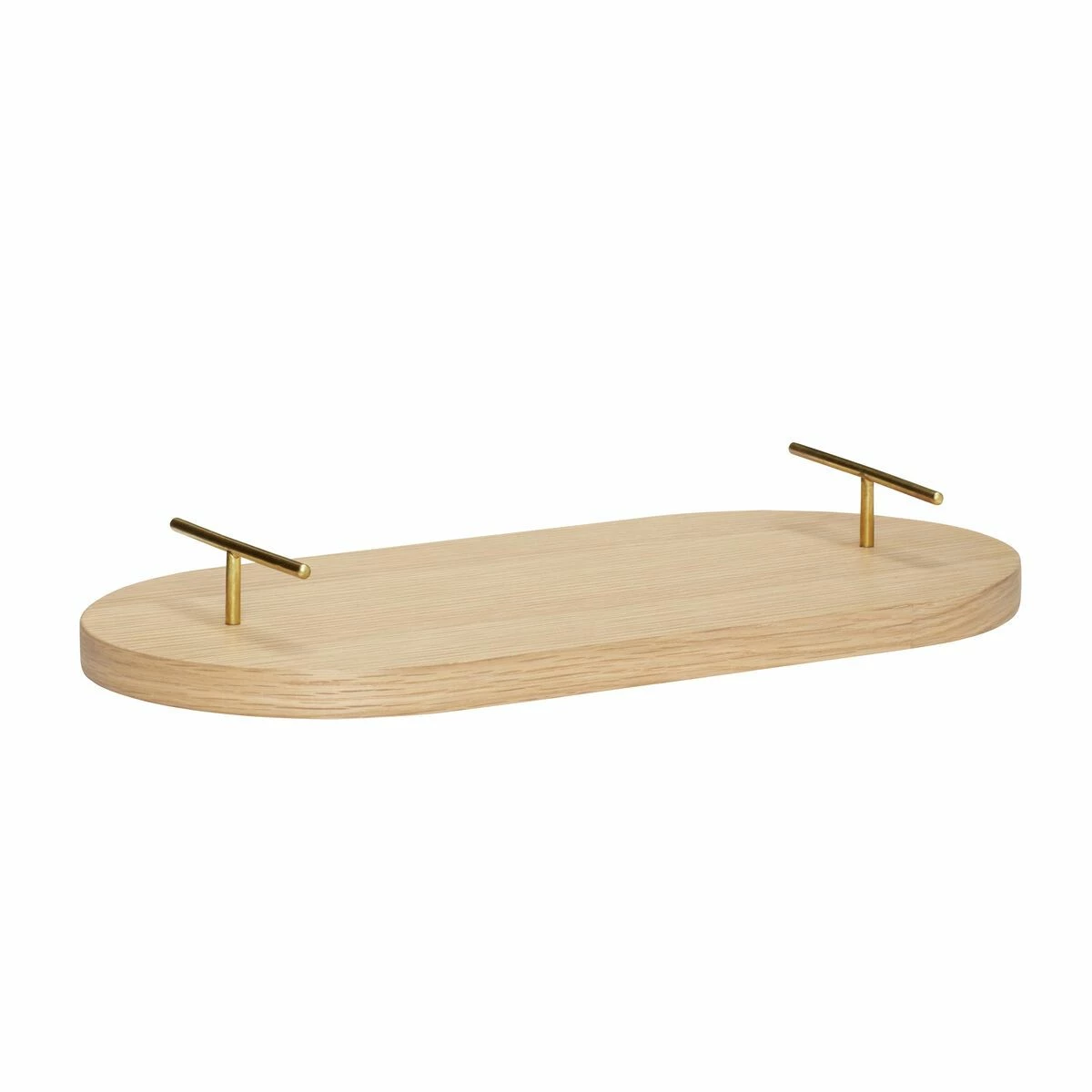 Hubsch Oval Serving Tray with Brass Handles Made of Oak Wood
