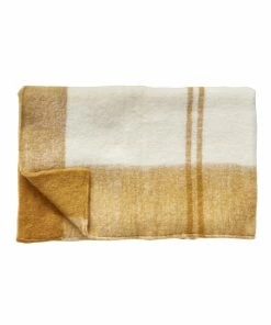 Hubsch Mustard & Off White Plaid Throw