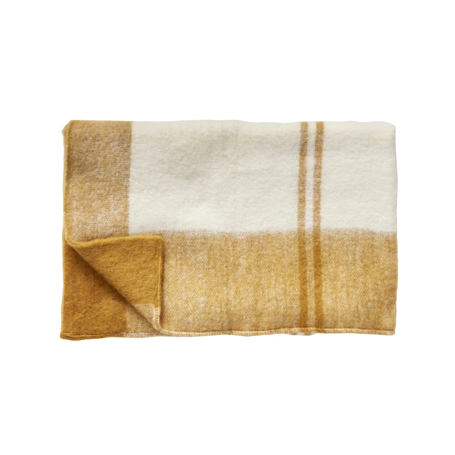 Hubsch Mustard & Off White Plaid Throw