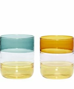 Hubsch Lemonade Glasses Amber/Petrol (set of 2)
