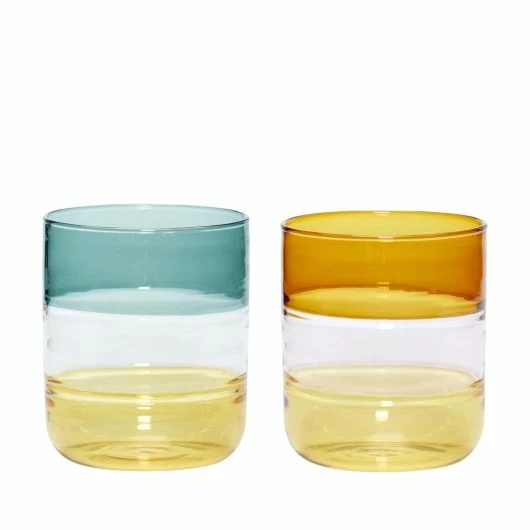 Hubsch Lemonade Glasses Amber/Petrol (set of 2)