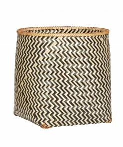Hubsch Set of 3 Round Bamboo Baskets with Black Zig Zag Pattern