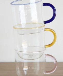 Hubsch Clear Glass with Coloured Handle Cup or Mug - 4 Colours