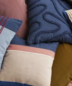 Hubsch Rectangular Blue Red Cotton Cushion with Filler