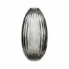 Hubsch Large Round Ribbed Clear Glass Flower Vase - Smoked Glass