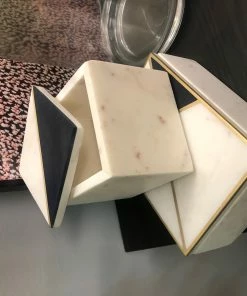 Hubsch Marble and Brass Boxes Set of 2