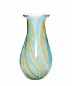 Hubsch Multi Coloured Glass Vase - Blue and Yellow Stripes