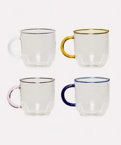 Hubsch Glass Kiosk Mug With Colored Handle Set 4