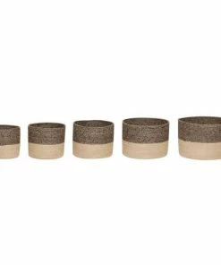 Hubsch Basket W/Pattern Black Edge Round Jute S/5