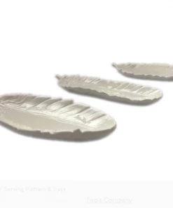Hubsch Tray, Feather, Ceramics, White, Set of 3