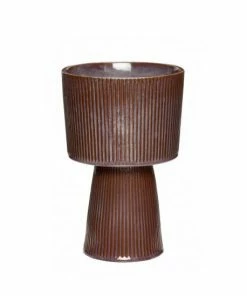 Hubsch Fluted Ceramic Pot in Purple/Brown Large