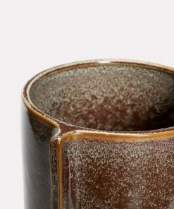 Hubsch Brown Ceramic Leaf Pot D16