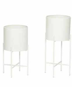 Hubsch Pot W/Leg Metal White S/2