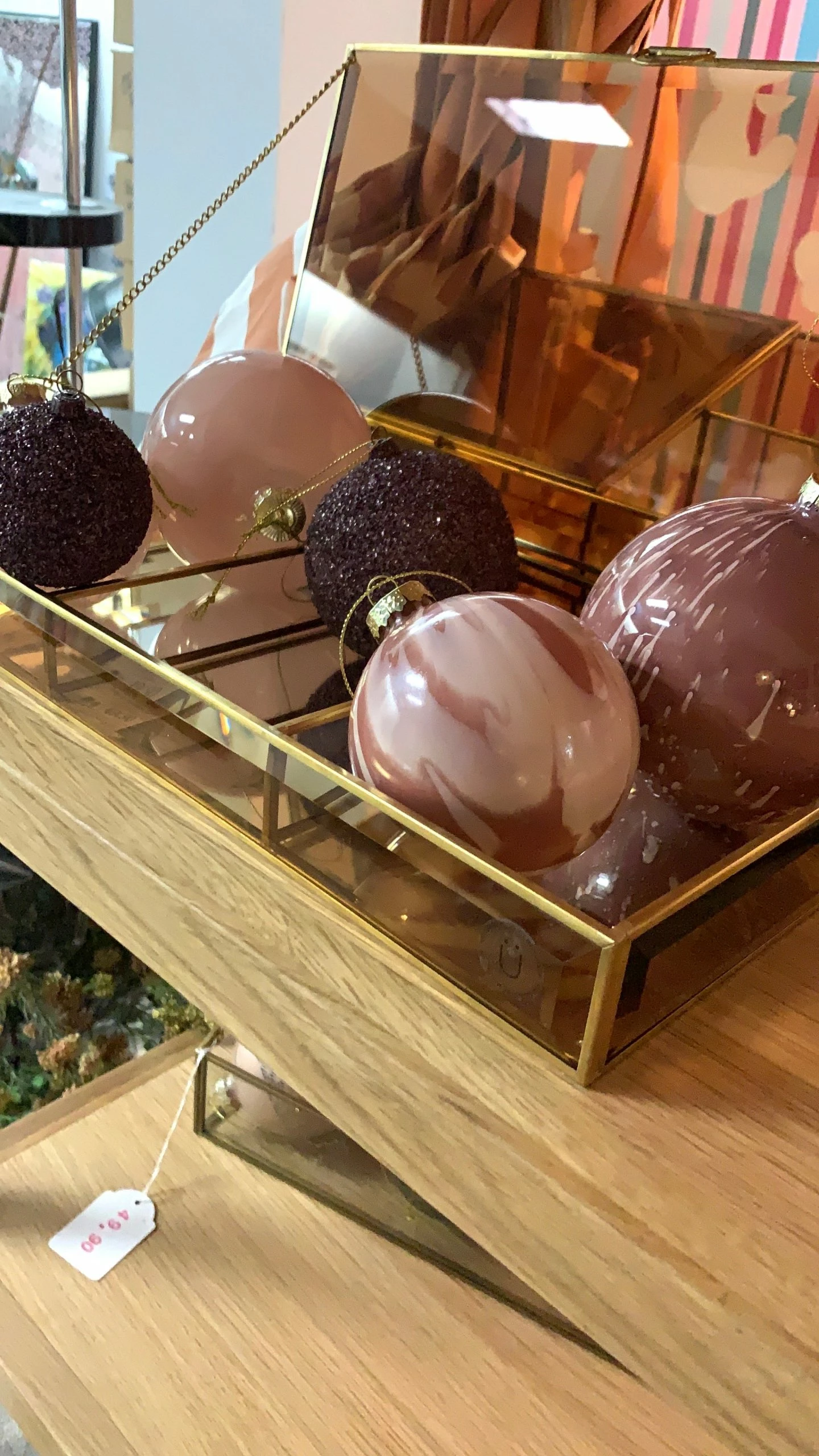 Hubsch Christmas ball baubles glass, pink, s/8