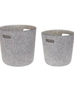 Hubsch Grey Round Felt Basket in Medium