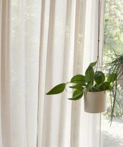 Hubsch Set of 2 White Ceramic Pots with Leather Hanging Strap