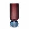 Hubsch Handmade Ribbed Glass Vase in Aubergine/Blue