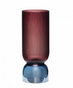 Hubsch Handmade Ribbed Glass Vase in Aubergine/Blue