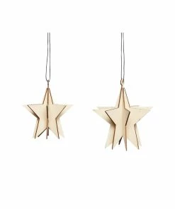 Hubsch Wooden 3D Star Ornament Set of 2
