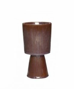Hubsch Fluted Ceramic Pot in Purple/Brown Medium
