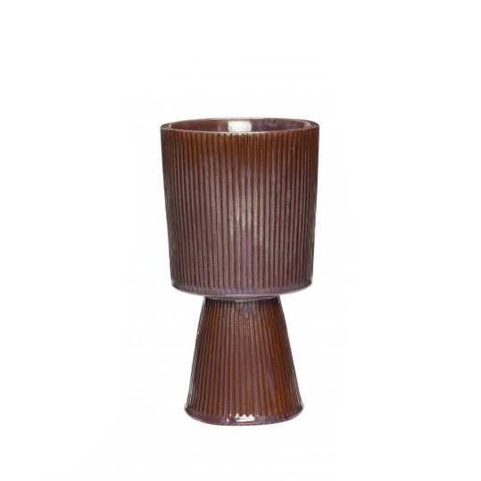 Hubsch Fluted Ceramic Pot in Purple/Brown Medium