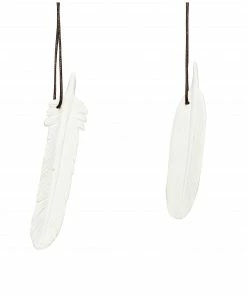 Hubsch White Porcelain Feather Ornament Set of 4