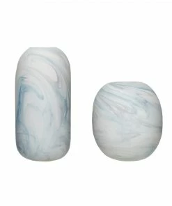 Hubsch Tall Frosted White and Turquoise Teal Marble Glass Vase