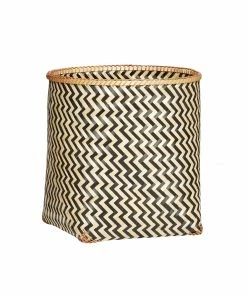 Hubsch Set of 3 Round Bamboo Baskets with Black Zig Zag Pattern