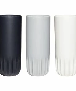 Hubsch Set of 3 Ceramic Vases in White, Black and Grey