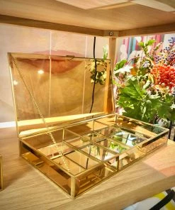 Hubsch Glass Box Brass Brown