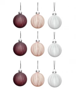 Hubsch Set of 9 Christmas Ball baubles White/Beige/Purple