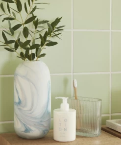 Hubsch Tall Frosted White and Turquoise Teal Marble Glass Vase