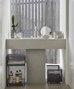 Hubsch Grey Square Cotton Mix Storage Basket With Waxed Lining in Small Size