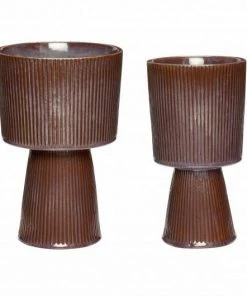 Hubsch Fluted Ceramic Pot in Purple/Brown Medium