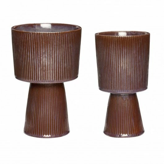 Hubsch Fluted Ceramic Pot in Purple/Brown Medium
