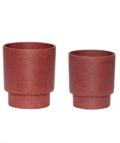 Hubsch Set of 2 Burgundy Polystone Pots