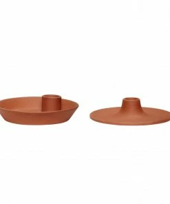 Hubsch Set of 2 Candlestick Porcelain Terracotta