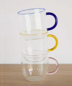 Hubsch Glass Kiosk Mug With Colored Handle Set 4