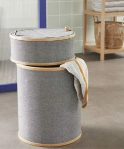 Hubsch Laundry Basket Ø38xh63cm in Bamboo and Cotton