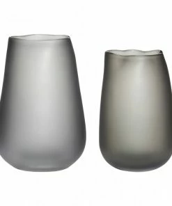 Hubsch Set 2 Vases Glass Grey and Black