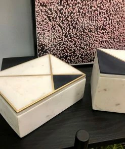 Hubsch Marble and Brass Boxes Set of 2